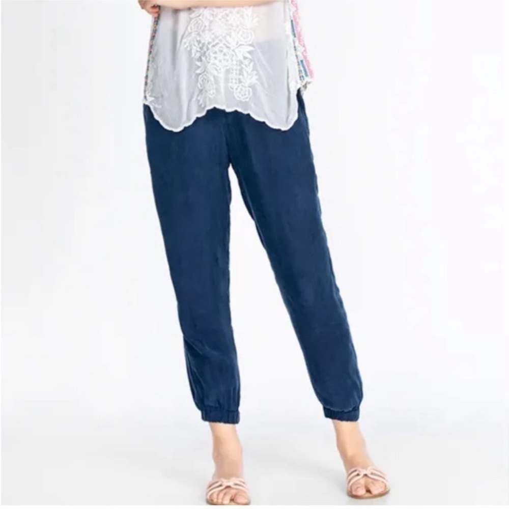 Johnny Was | Women's Boho Cupra Rayon Blend Cropped Alice Joggers Size XL Navy